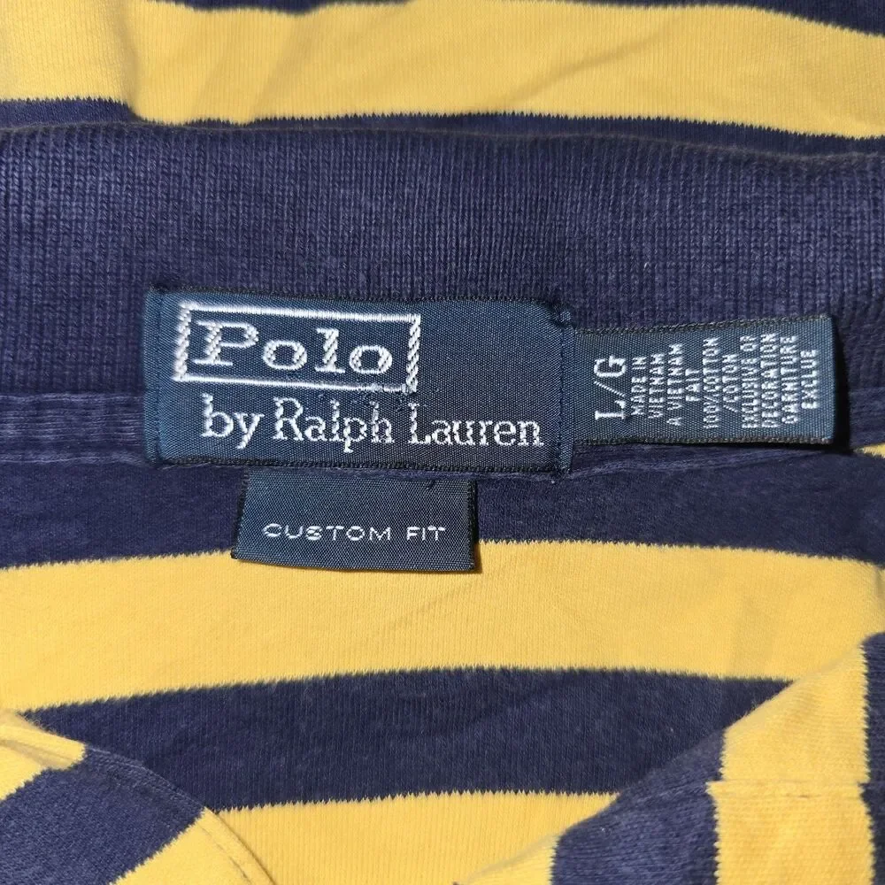 Polo Ralph Lauren Yellow Navy Striped Polo Shirt Short Sleeve Size Large